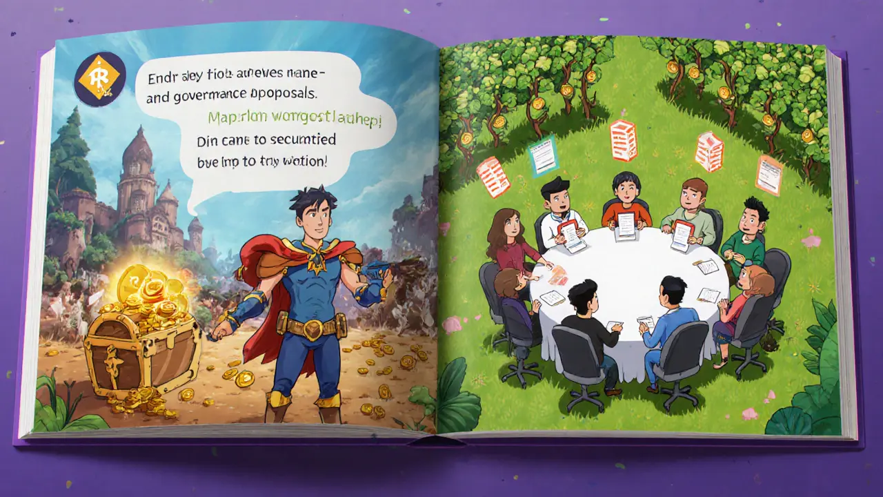Hero plays Revolver game, farms liquidity pool, and votes at a governance round table.