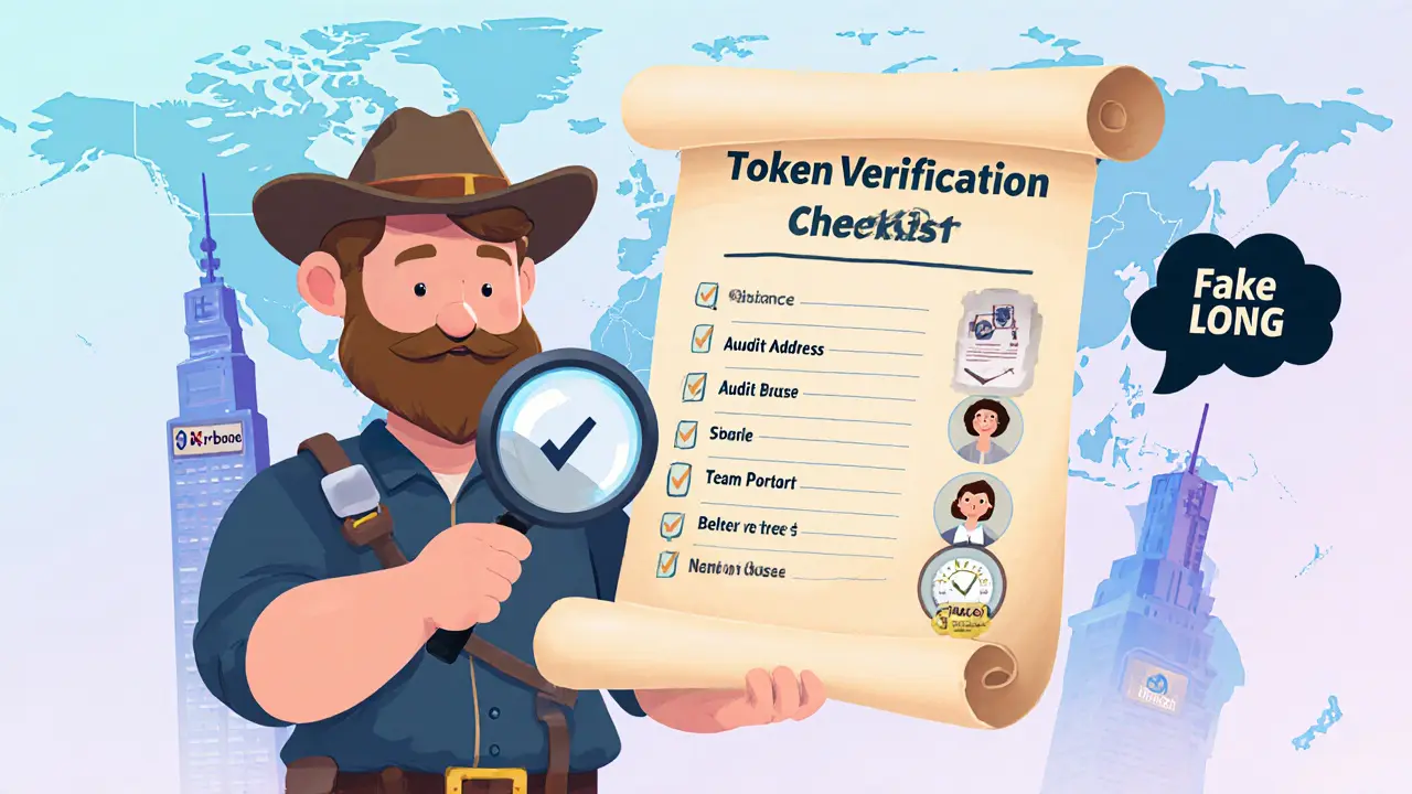 Explorer checks a verification checklist with contract, audit, and community icons.