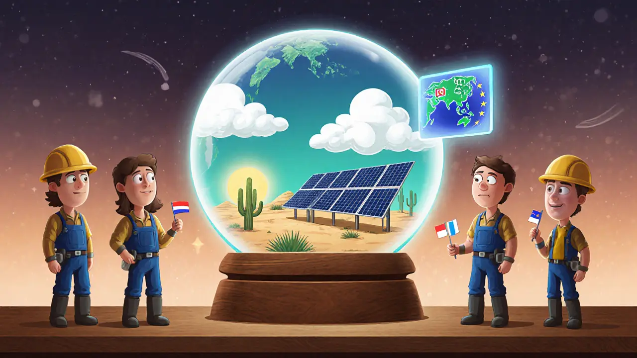 Crystal ball depicting future mining trends watched by miners.