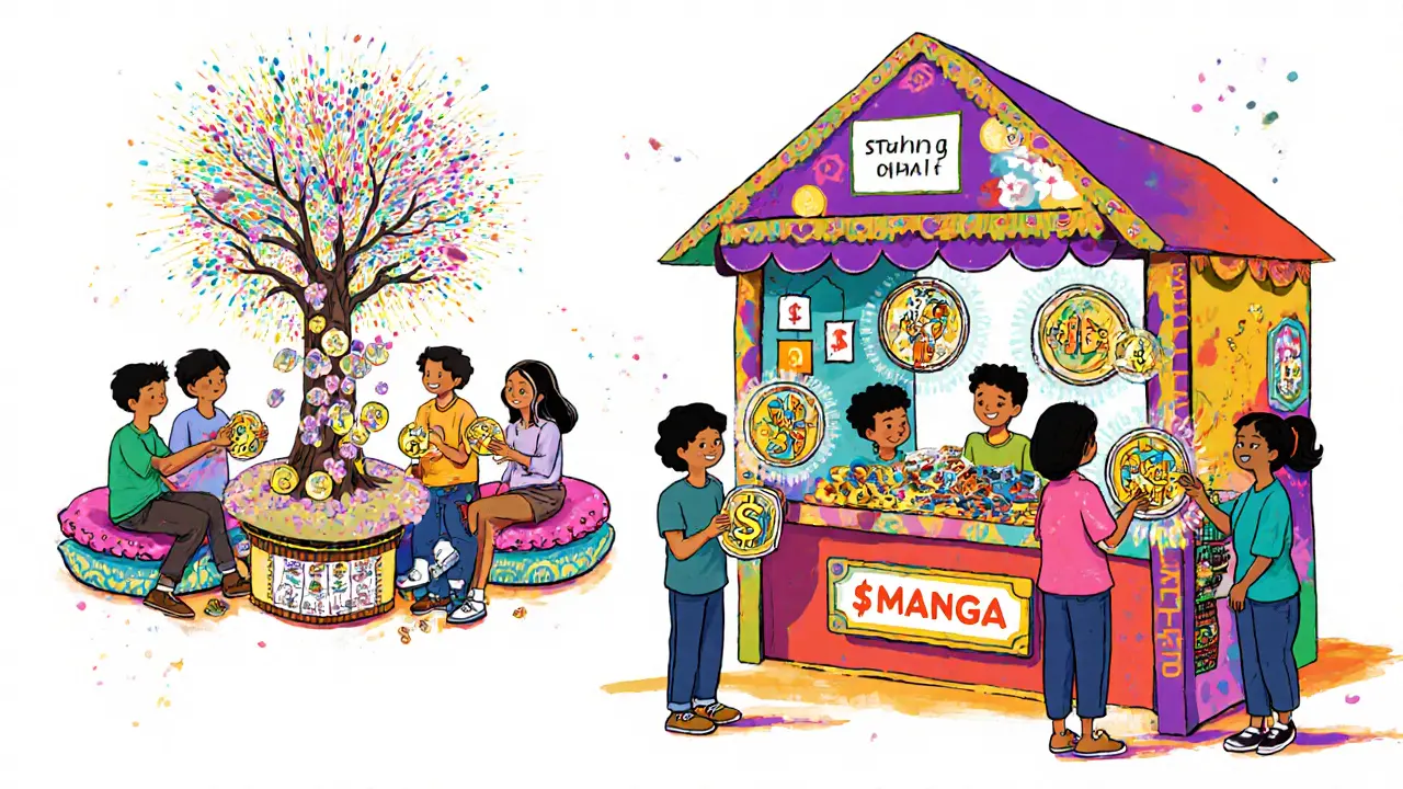 Fans and creators use $MANGA to vote, buy NFTs, and tip in a bustling marketplace.