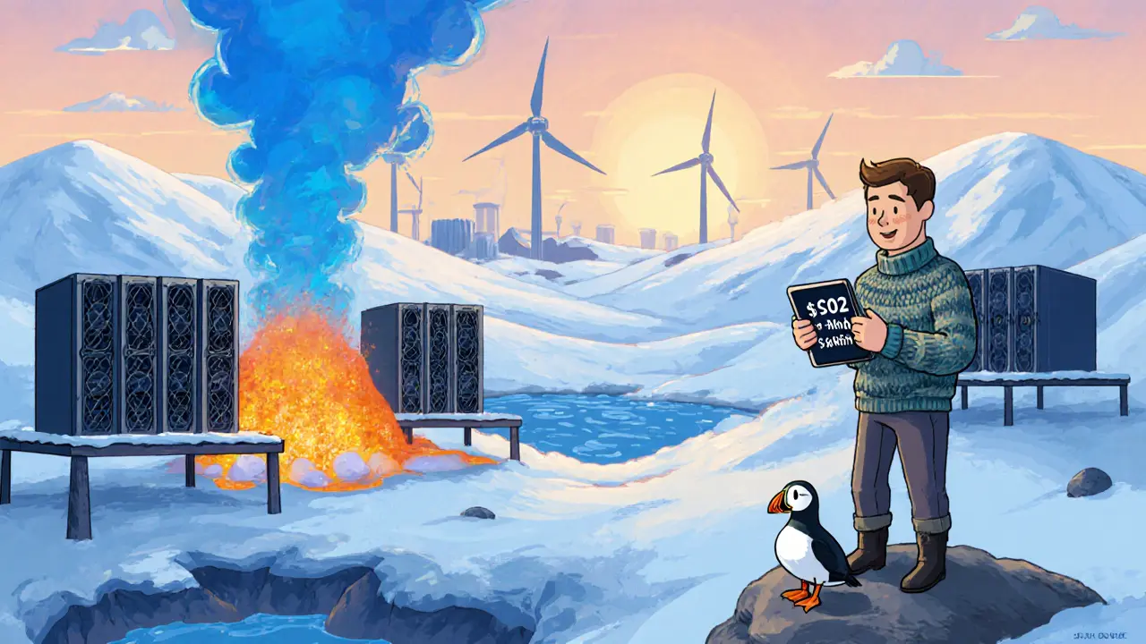 Icelandic mining farm powered by geothermal vents with happy miners.