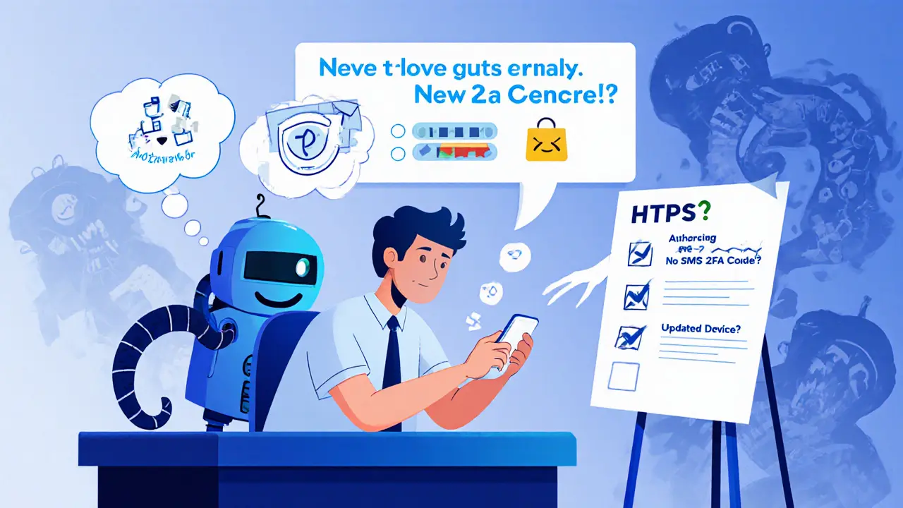 A user safely using authenticator app while phishing attempts fail, with security checklist visible in a cozy illustrated scene.