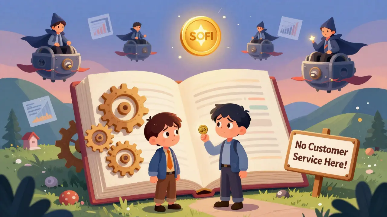 A nervous user at a web-only DeFi portal, watched by experienced traders riding automated vaults like magic carpets.