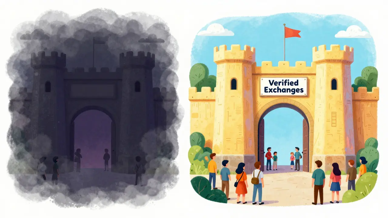 A contrast between a shadowy ghost building and a bright, secure fortress.