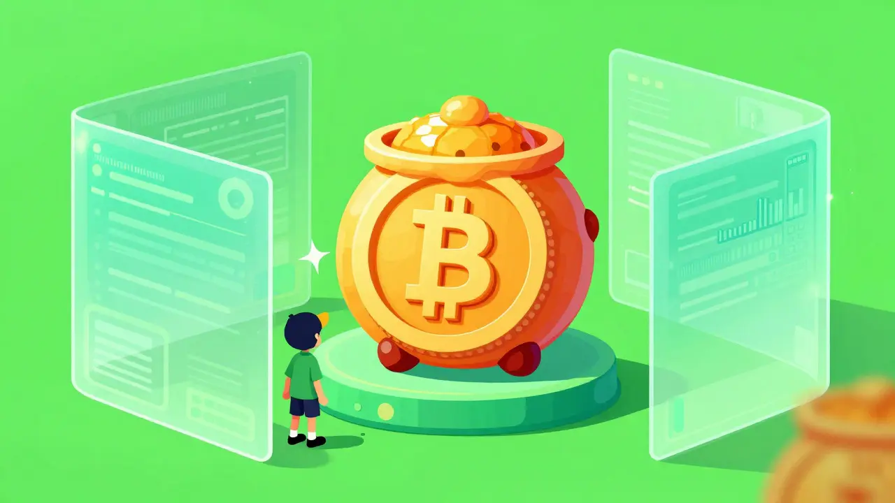 A whimsical illustration of a digital honey-pot trap capturing a cryptocurrency investor.