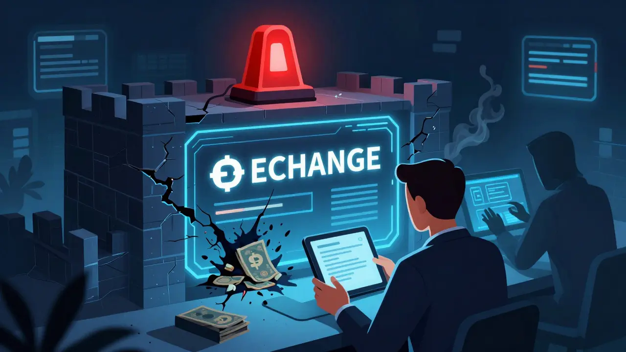 Crypto exchange fortress leaking illicit funds due to compliance failures.