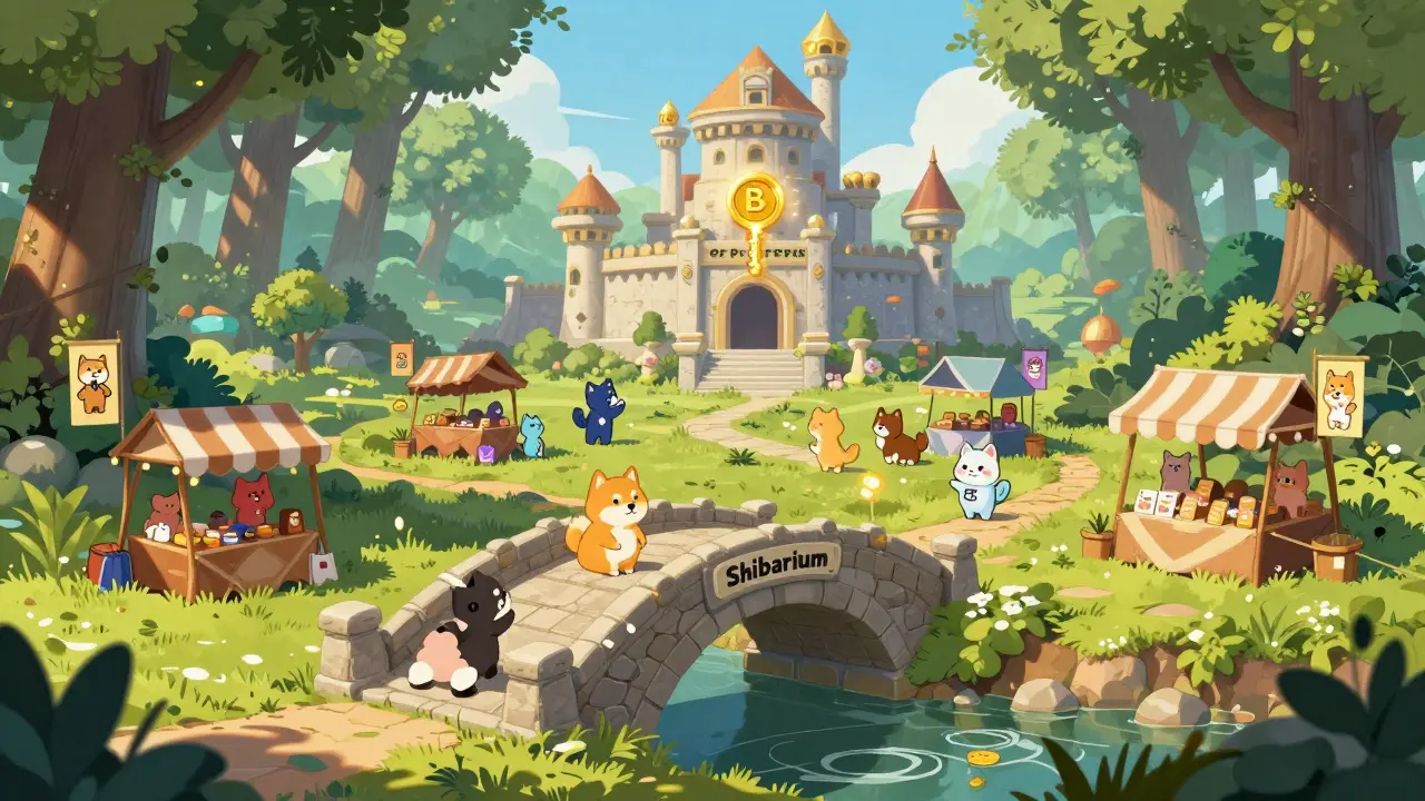 Magical forest village representing Shiba Inu ecosystem