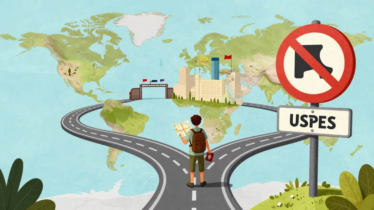 Traveler choosing between open and restricted trading paths