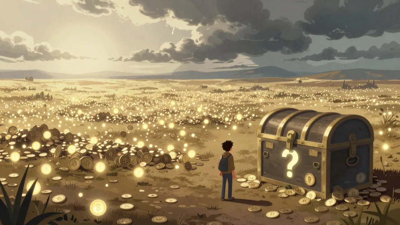 Illustration of vast token supply and mysterious locked chest