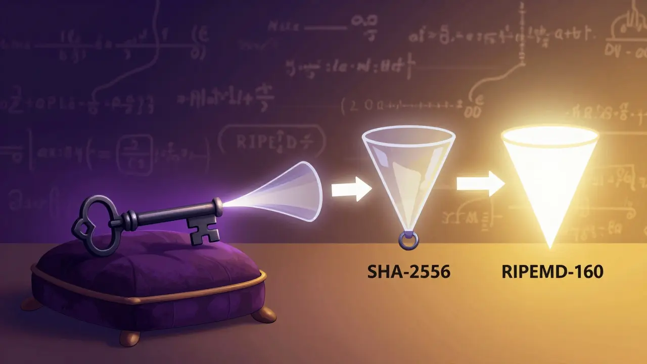 Illustration showing private key transforming into a wallet address via magic.