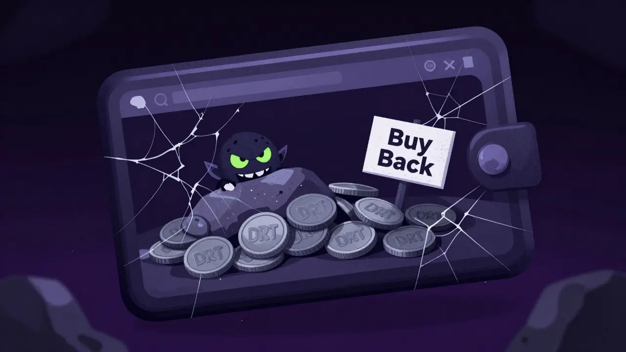 Cracked digital wallet with worthless tokens and scammer