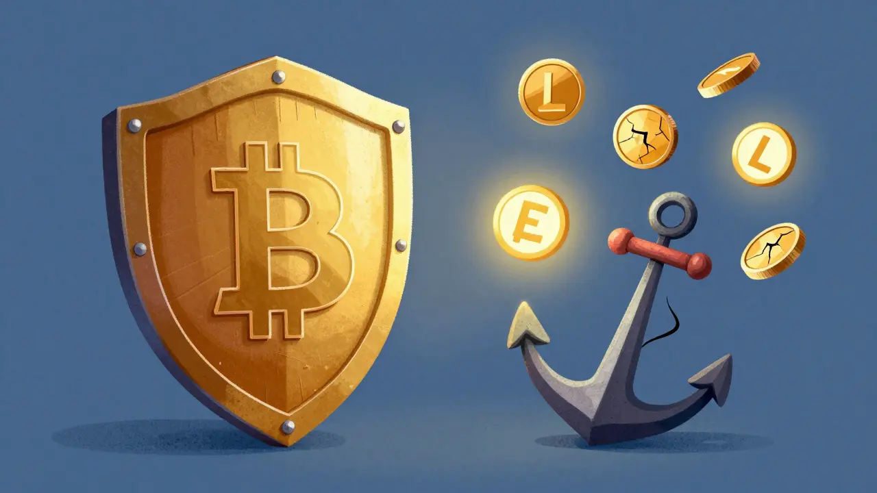 Golden Bitcoin shield vs volatile juggling altcoin coins