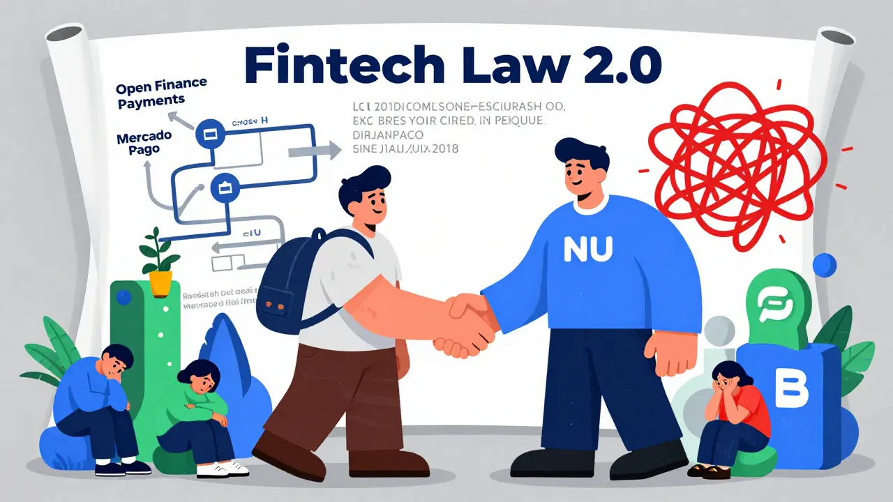 Illustration of big fintech companies consolidating amidst calls for updated regulations.