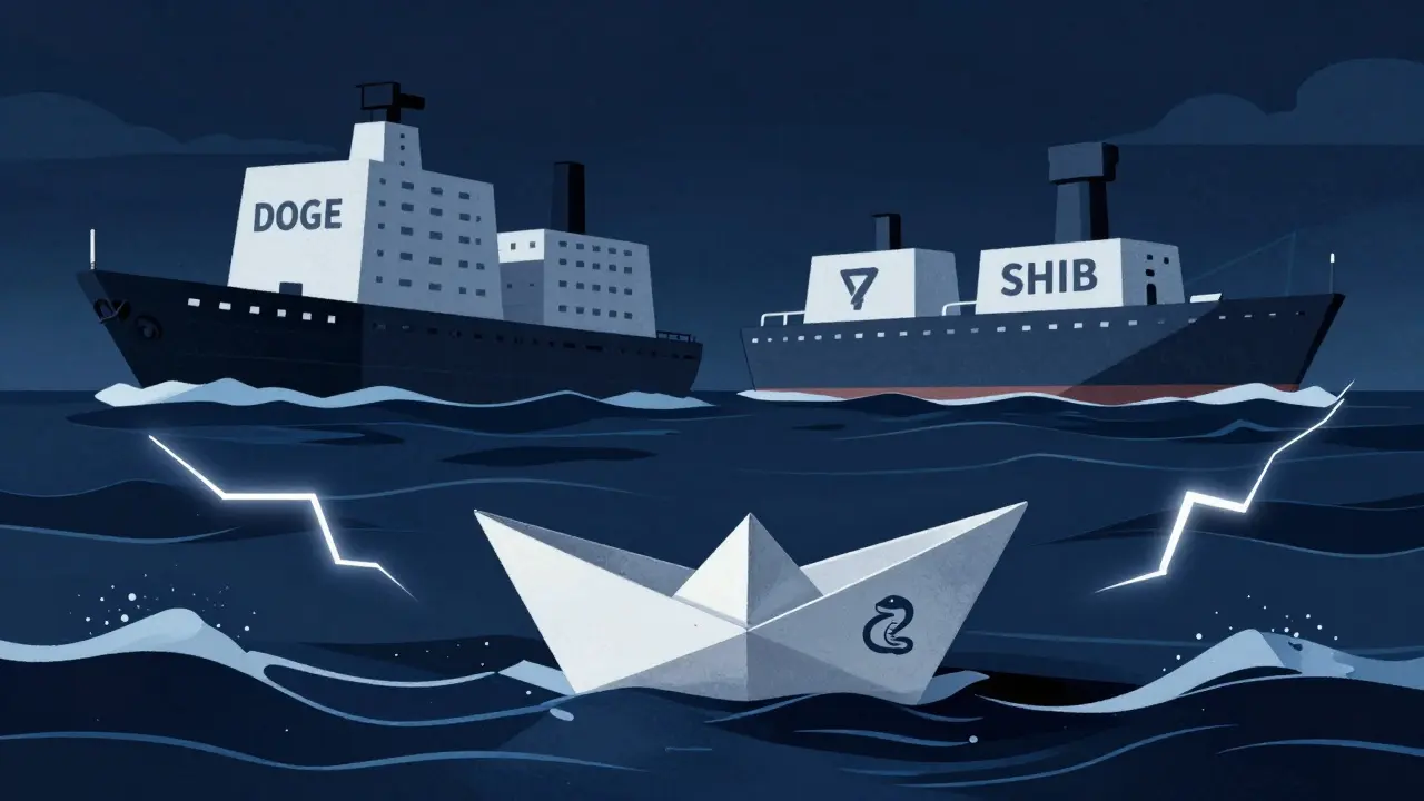 Tiny boat in storm vs large ships