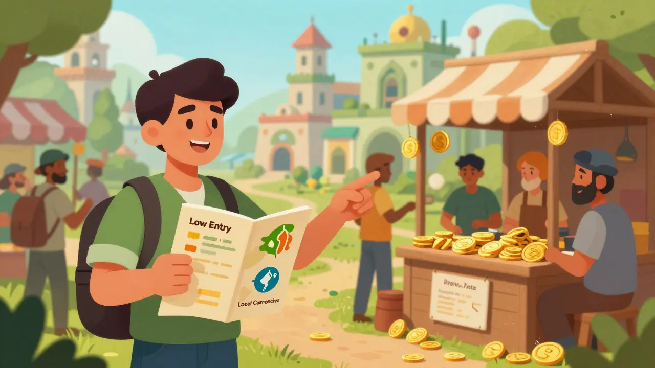 Beginner-friendly crypto market stall with local currency focus and low entry