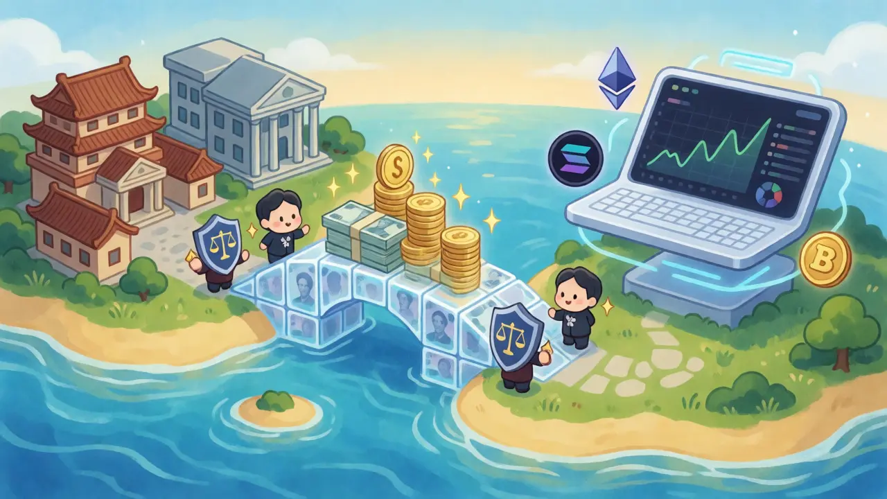 Bridge transforming TWD notes into crypto coins between two islands
