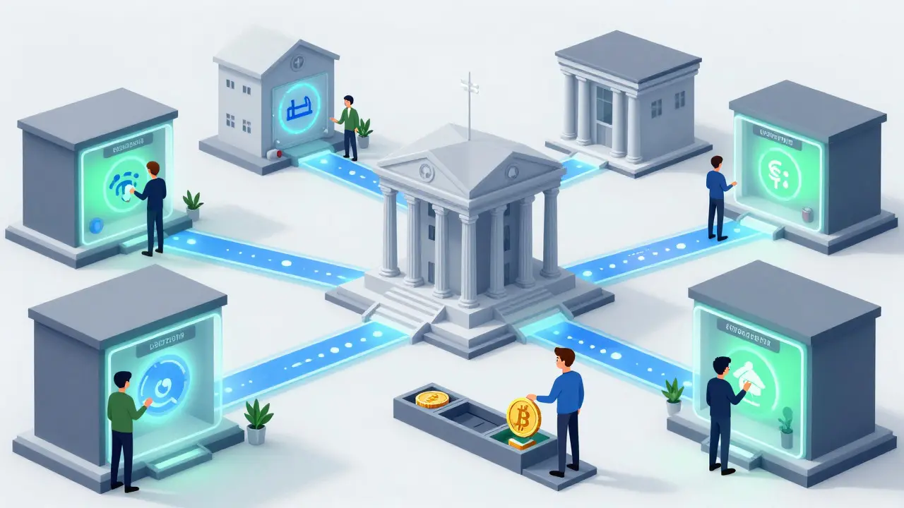 Cartoon showing regulated crypto flows through banks vs risky unregistered paths