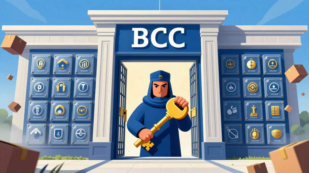Guardian unlocking safe vaults inside central bank building