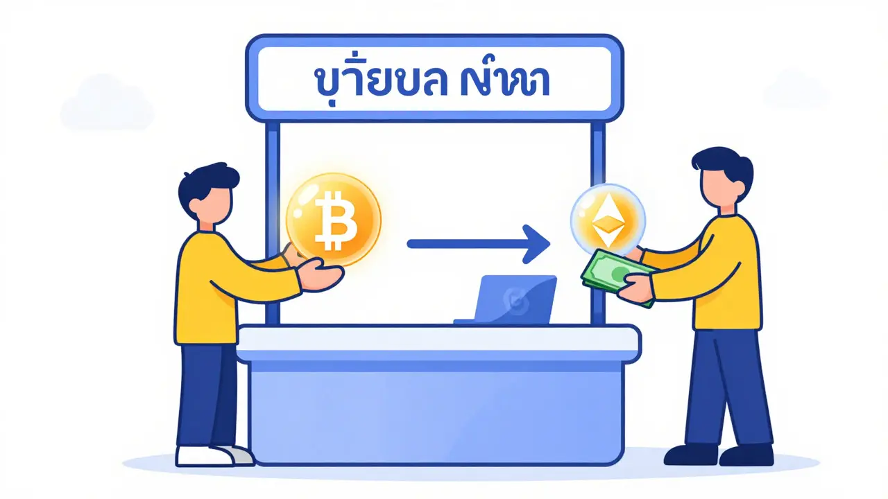Illustration showing the two-step THB trading process on Bitkub