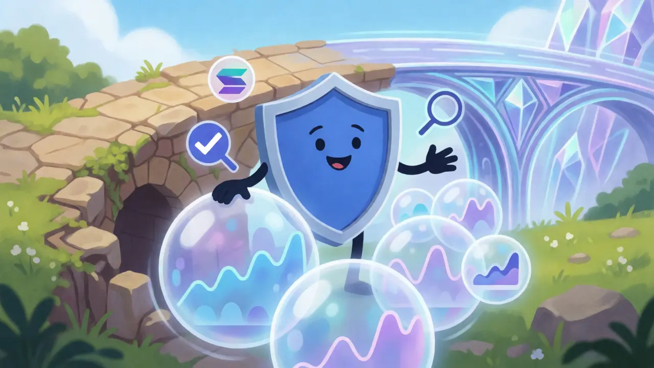 Shield protecting data orbs bridging old networks to the Solana ecosystem
