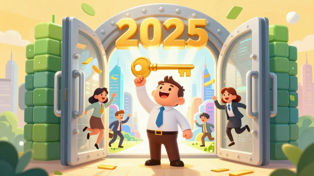 Storybook illustration of a glowing key unlocking a digital vault revealing a futuristic city