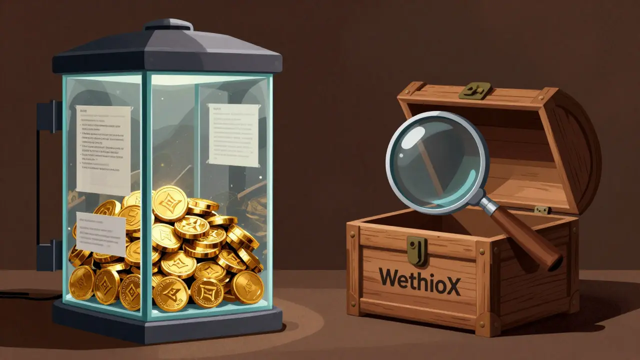 Transparent safe vs opaque box illustrating crypto data transparency
