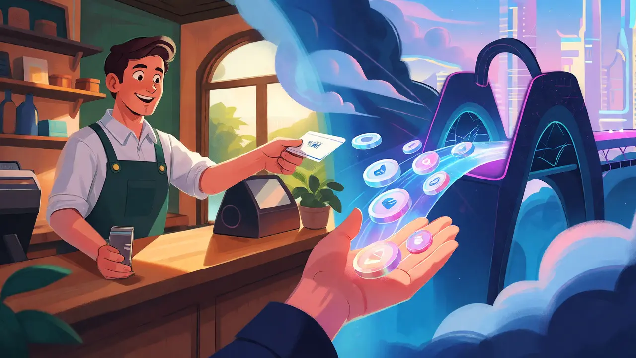 Illustration connecting local business to digital token economy