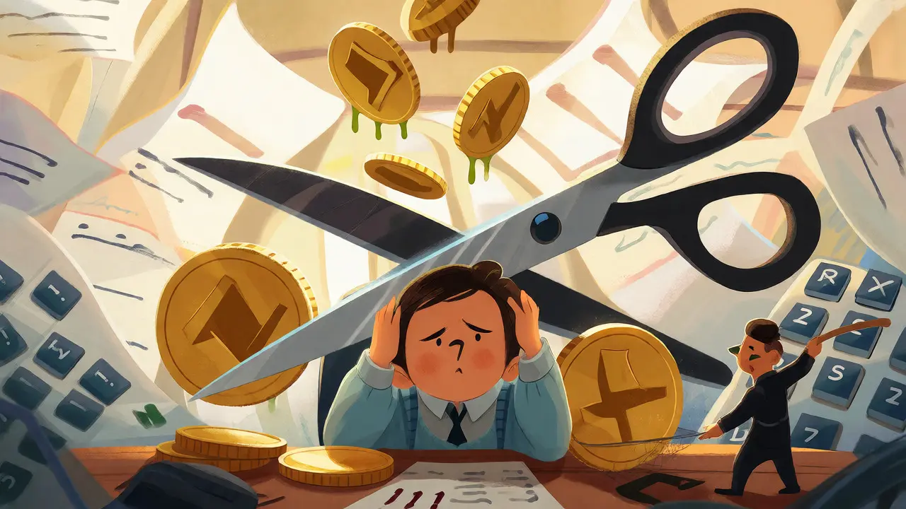 Illustration of crypto profits being reduced by various taxes and fees